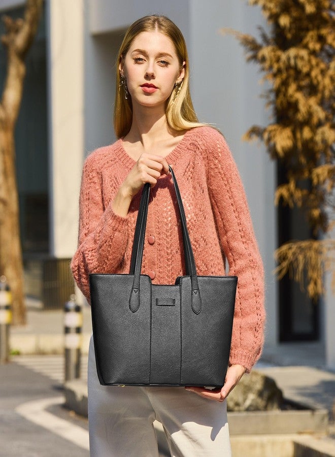 ToLFE Tote Bags for Women Purses and Handbags Top Handle Satchel PU Leather Shoulder Hobo Bags (Black) - Image 2