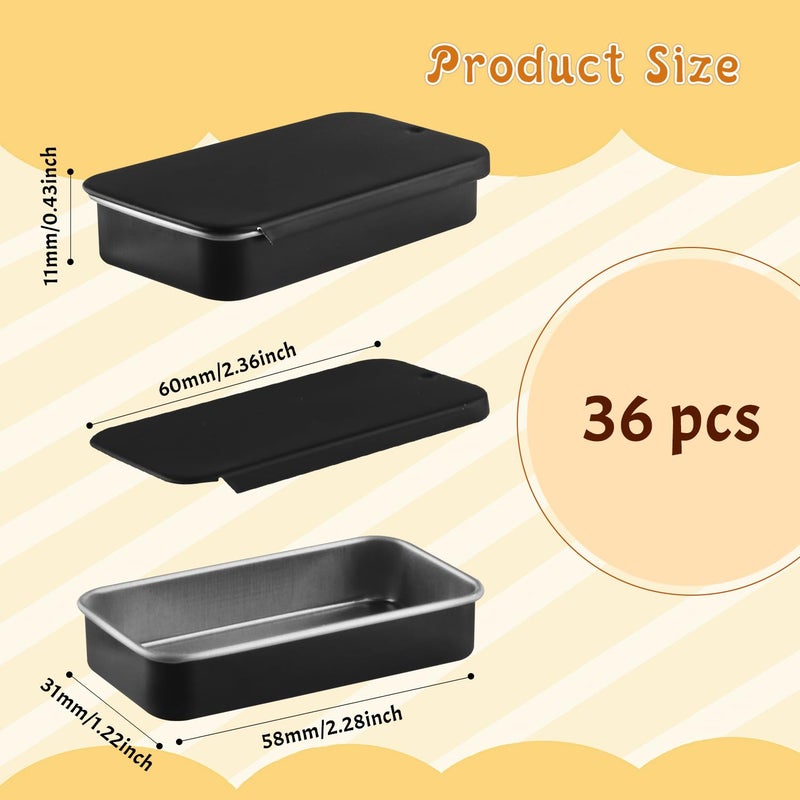 BOSMIOW 36Pcs Empty Black Slide Top Tin Container,Mini Portable Metal Tinplate Candy Storage Box,Rectangular Lipbalm Organizer for Jewelry,Crafts,DIY Candles,Party Favors,60 * 35 * 10mm - Image 2
