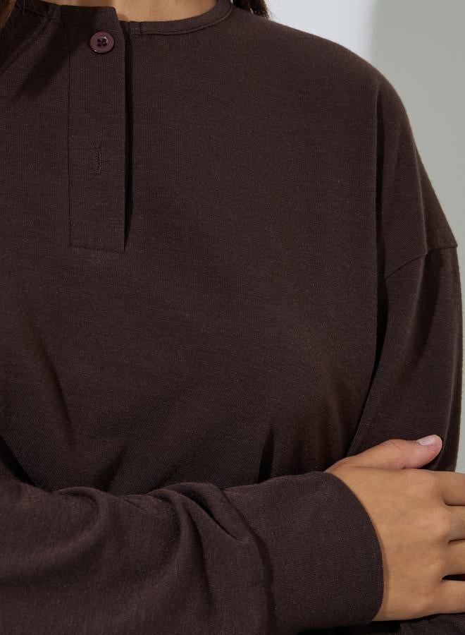 Styli Brown Solid Long Sleeves Top and Wide Leg Joggers Set - Image 4