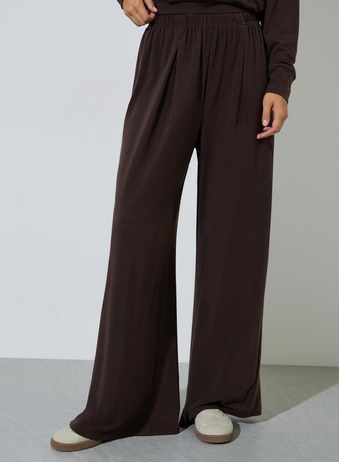 Styli Brown Solid Long Sleeves Top and Wide Leg Joggers Set - Image 5