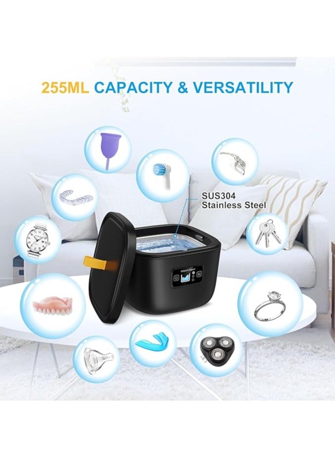 Ultrasonic Cleaner for Retainer  Invisalign Denture Mouth Guard  Aligner Toothbrush Head 43kHz 255ML Newly Upgraded Ultrasonic Retainer Cleaner Machine UV Ultrasonic Jewelry Cleaner - Image 5