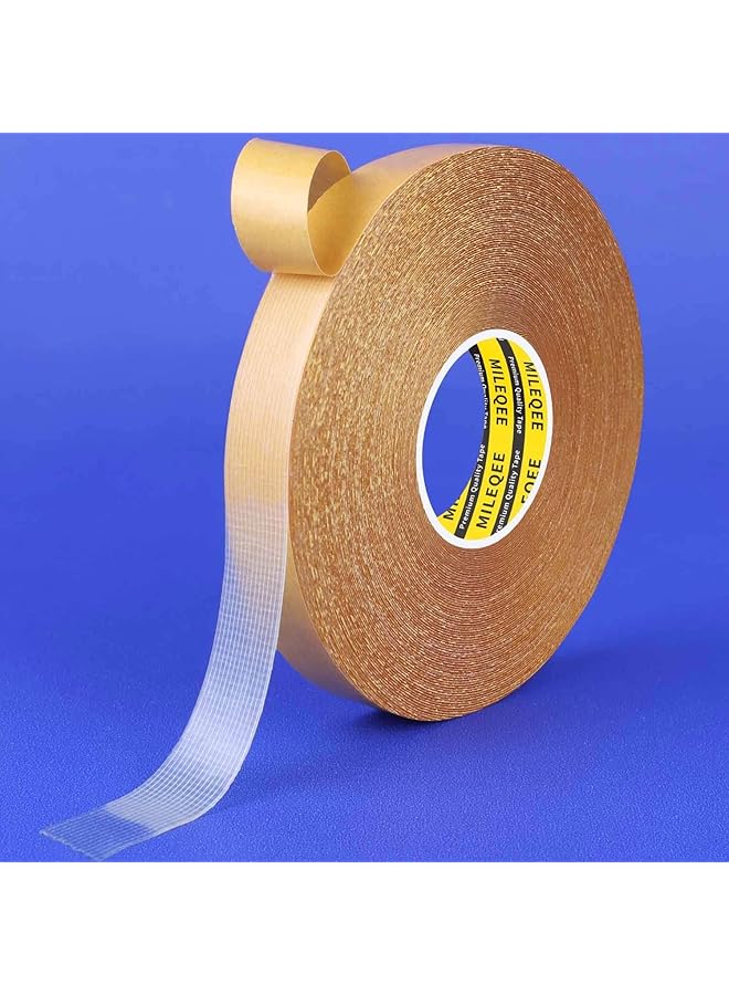 PROMASS Double Sided Tape Heavy Duty, 2CMx20M, Universal High Tack Strong Wall Adhesive with Fiberglass Mesh, Super Sticky Resistente Clear Tape, Easy Use Mounting Tape (2 PCS)  - Image 1