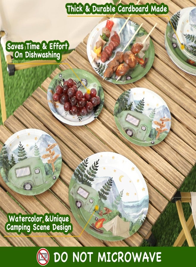 Nefelibata 50 pcs One Happy Camper Disposable Paper Plates with Sage Green Camp Van Camping Birthday Favors Bachelorette Happy Camper for Boys Girls Outdoor Party Table Food Tray - Image 4