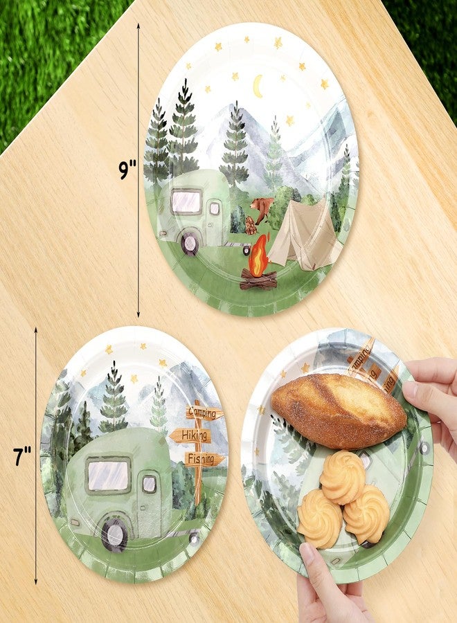 Nefelibata 50 pcs One Happy Camper Disposable Paper Plates with Sage Green Camp Van Camping Birthday Favors Bachelorette Happy Camper for Boys Girls Outdoor Party Table Food Tray - Image 3