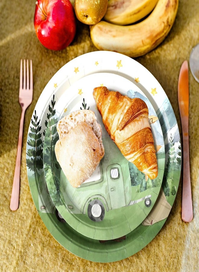 Nefelibata 50 pcs One Happy Camper Disposable Paper Plates with Sage Green Camp Van Camping Birthday Favors Bachelorette Happy Camper for Boys Girls Outdoor Party Table Food Tray - Image 5