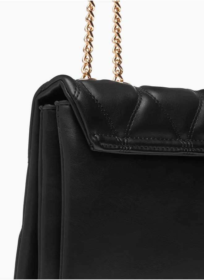 Flora Bella By Shoexpress Women Quilted Shoulder Bag with Button Closure and Chain Strap