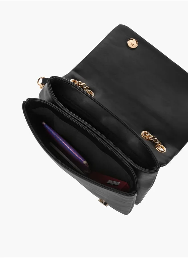 Flora Bella By Shoexpress Women Quilted Shoulder Bag with Button Closure and Chain Strap
