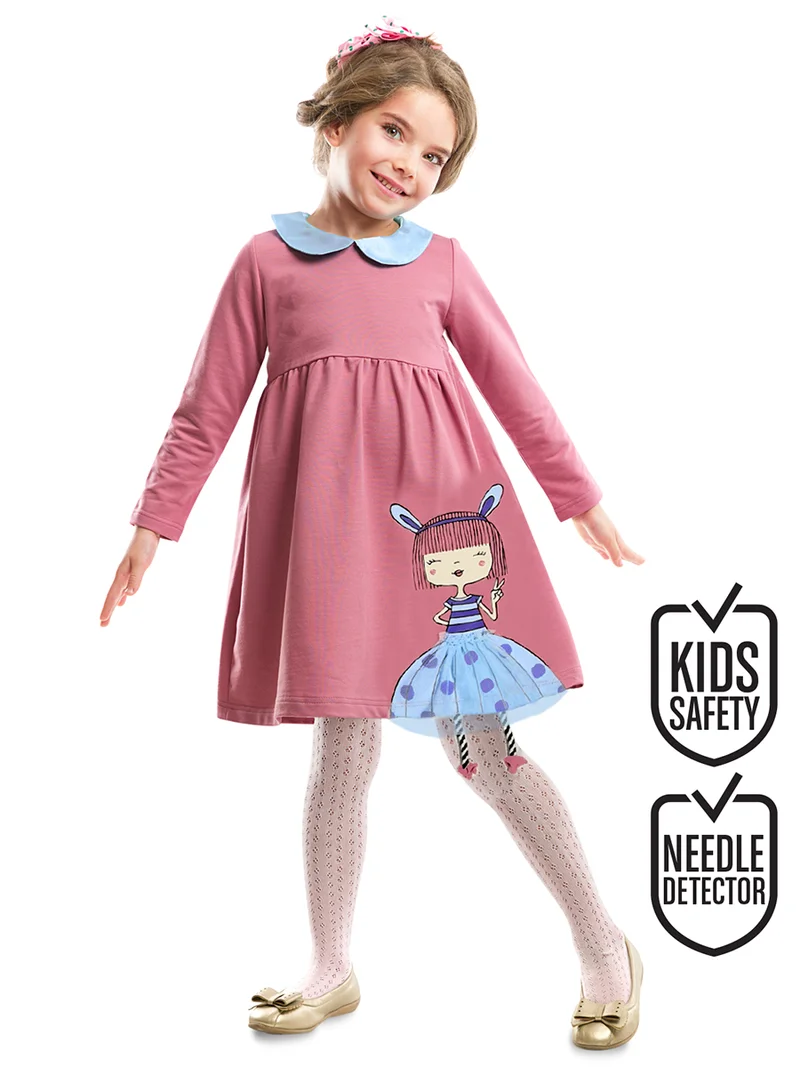 ج&مشب فستان وردي للبنات بتصميم أرنب ووردة