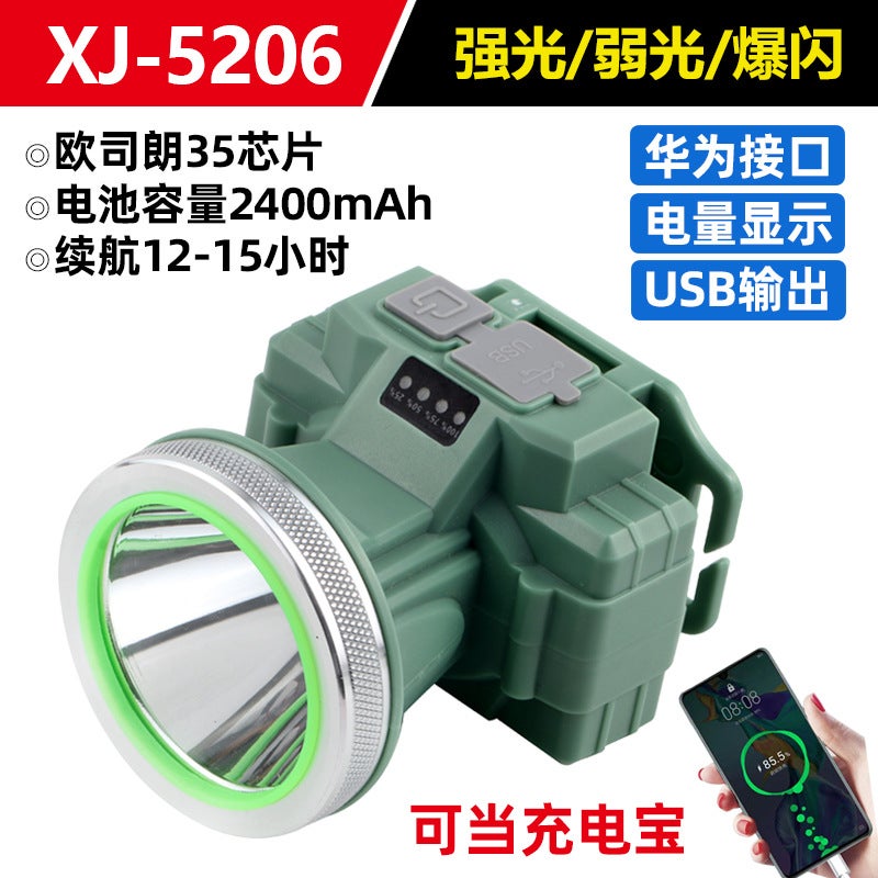 Headlamp Strong Light Outdoor Waterproof Induction LED Long Endurance Super Bright Laser Fishing Lamp Head-mounted Charging Miners Lamp 5206 OSRAM chip battery life 12-15 hours 