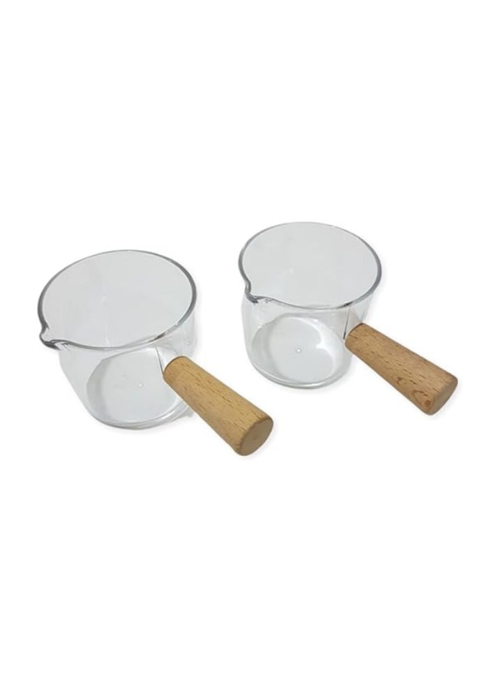 زبادي تركية بمقبض خشبي للحلويات والزيوت والصلصات عدد 2 قطعة صناعة تركية