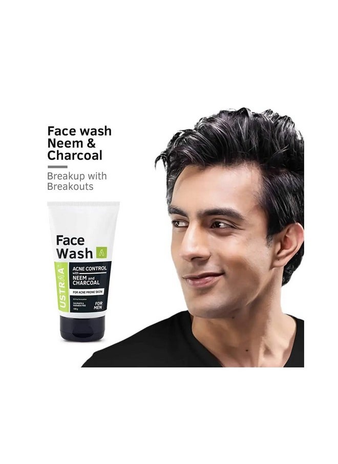 Ustraa - Face Wash Acne Control - With Neem & Charcoal - 100G - Oil Control, Prevents Acne, Especially For Oily Skin | Keeps Face Non-Sticky, Non-Oily | No Sls, No Paraben - Image 1