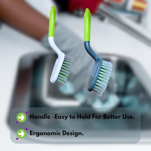 KWEL Kitchen Cleaning Brush, Multipurpose Sink & Tile Brush, Medium Scrubber, Comfortable Grip, Pack of 2 (Green) - Image 3