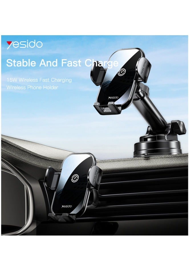 Yesido Phone Holder|15W Fast Charging Wireless Car Charger|360 Degree Rotating Air Vent C197 - Image 3