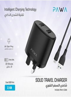 Pawa Auto-ID Wall Charger 2.4A UK with Micro USB Cable / Portable & Elegant / Saturated and secure / Mostly compatible / Fast Charger - Black  - Image 3