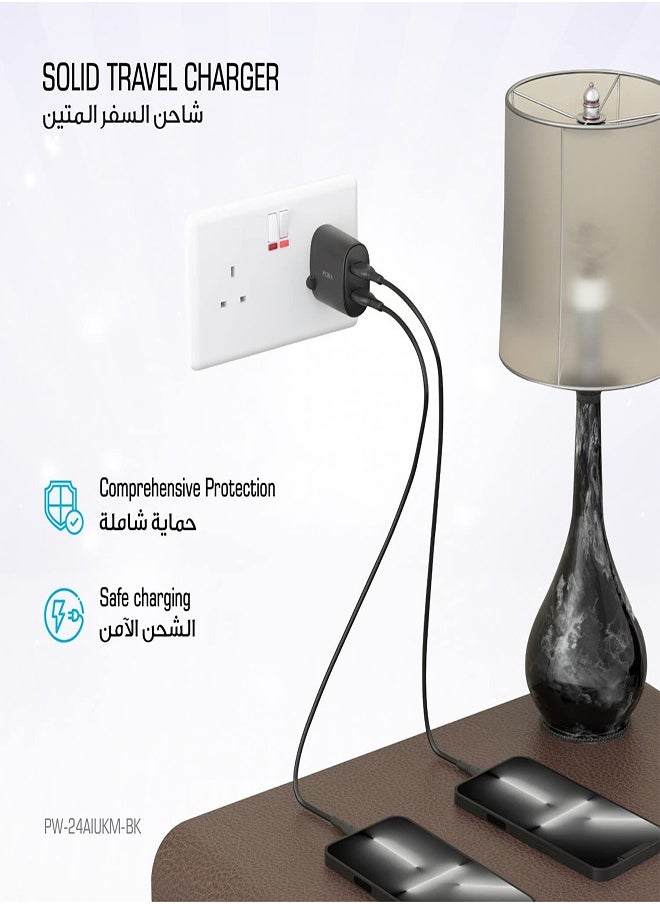 Pawa - Auto-ID Wall Charger 2.4A UK with Micro USB Cable / Portable & Elegant / Saturated and secure / Mostly compatible / Fast Charger - Black - Image 1