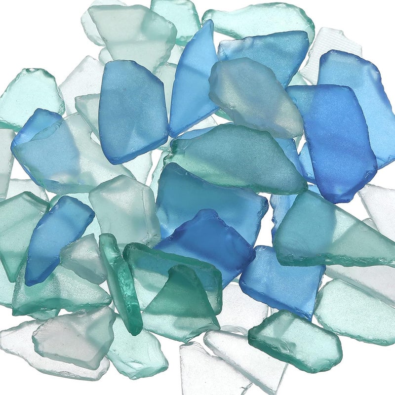 MEETOZ Sea Glass for Crafts, 17.6 oz Sea Glass Vase Fillers Deco, Flat Frosted Sea Glass Vase Filler Crushed Sea Glass for Beach Wedding Party Decor Home Aquarium Decor DIY Art Craft (Blue, White, Green) - Image 1
