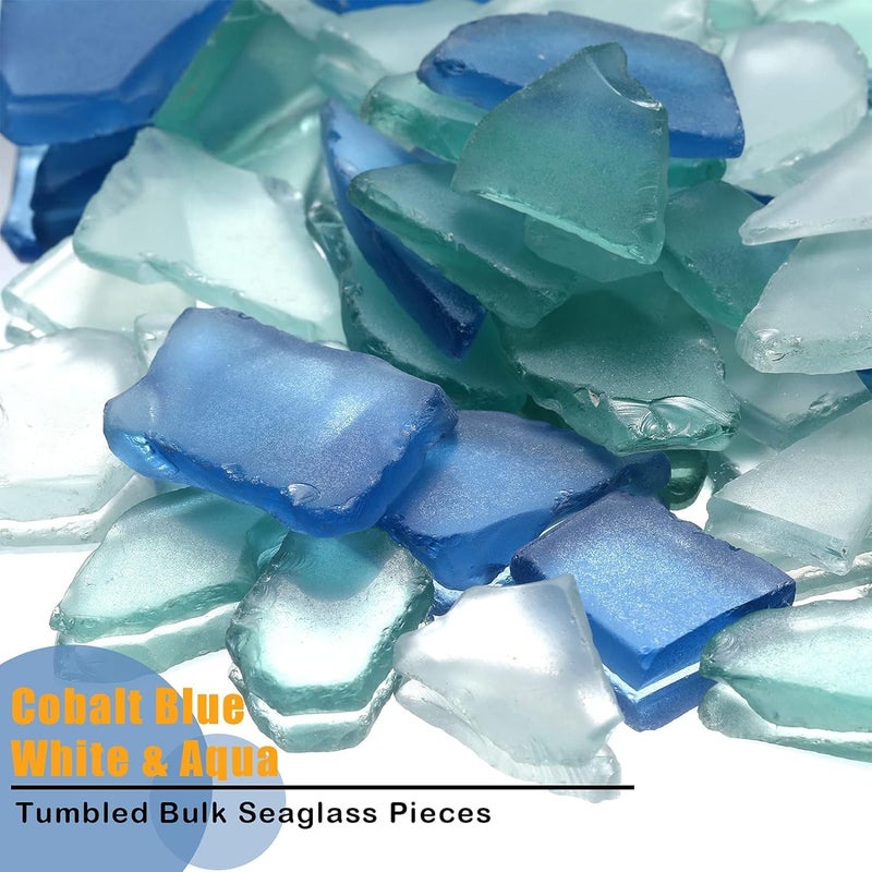 MEETOZ Sea Glass for Crafts, 17.6 oz Sea Glass Vase Fillers Deco, Flat Frosted Sea Glass Vase Filler Crushed Sea Glass for Beach Wedding Party Decor Home Aquarium Decor DIY Art Craft (Blue, White, Green) - Image 3