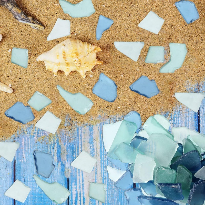 MEETOZ Sea Glass for Crafts, 17.6 oz Sea Glass Vase Fillers Deco, Flat Frosted Sea Glass Vase Filler Crushed Sea Glass for Beach Wedding Party Decor Home Aquarium Decor DIY Art Craft (Blue, White, Green) - Image 4