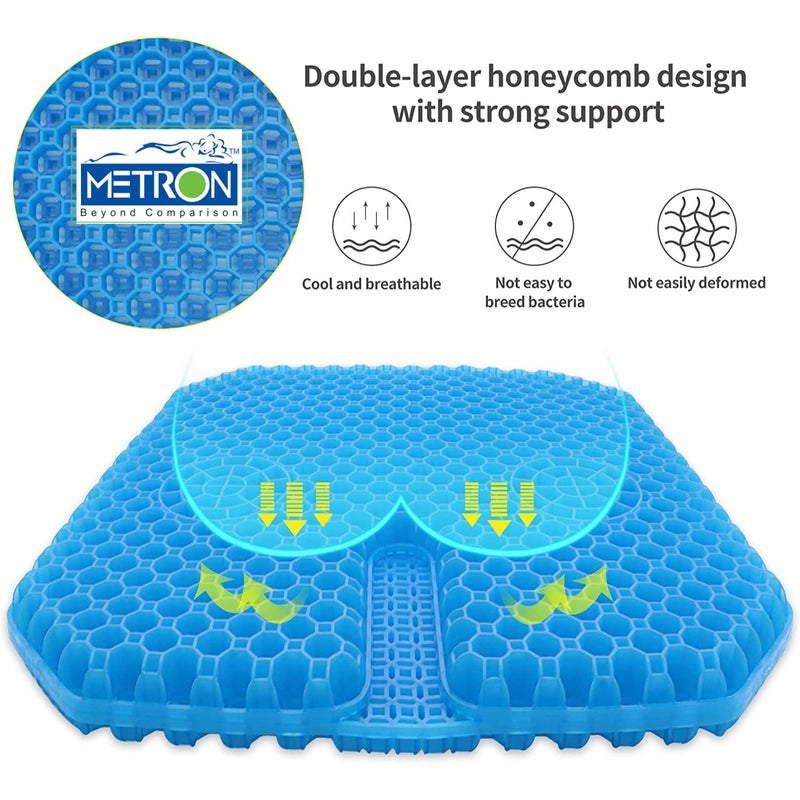 METRON Tailbone Pain Relief Gel Seat Cushion for Sitting Long Hours Breathable Supportive Double Honey Comb Design Absorbs Pressure Points with NonSlip Cover Suitable for All Type of Chairs - Image 5