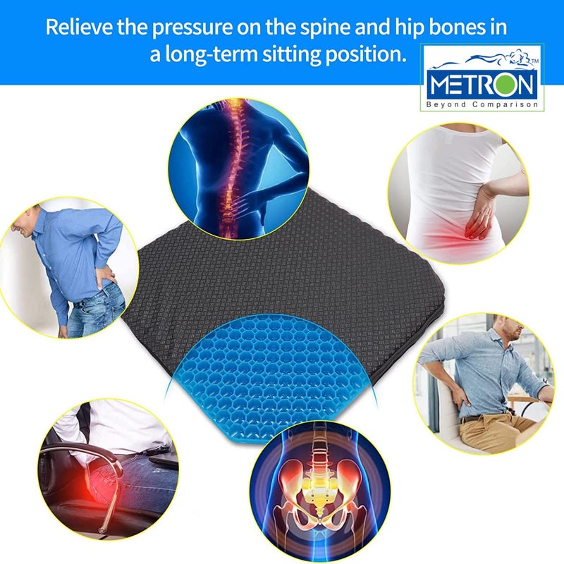 METRON Tailbone Pain Relief Gel Seat Cushion for Sitting Long Hours Breathable Supportive Double Honey Comb Design Absorbs Pressure Points with NonSlip Cover Suitable for All Type of Chairs - Image 4