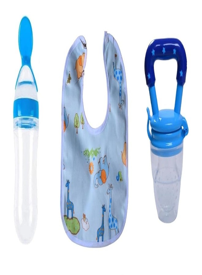 Krido Baby Food Spoon Feeder Bottle for Infants, Soft Spoon for Semi Solid Feeding, Portable & Lightweight Baby Feeder, Set of 3 (Blue) - Image 1