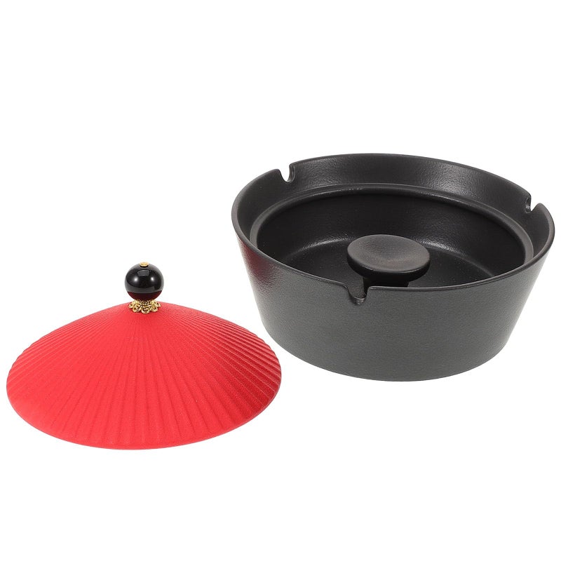 Matte Black Ceramic Ashtray with Lid Windproof Ash Holder for Home and Car - Image 2