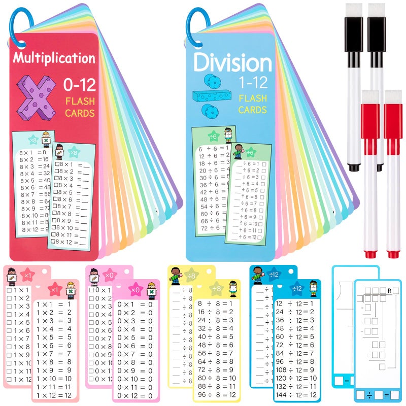 THSLSFX 30Pcs Multiplication and Division Flash Cards Math Flash Card with 4 Dry Erase Pens 2 Rings Time Table Flash Cards for 1st to 3rd Grades Fun Learning with Math Game - Image 2