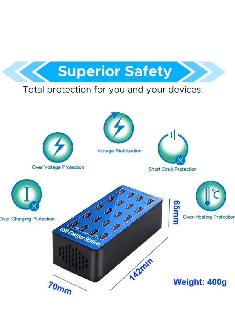 general USB Charger Station, 20-Port 100W/20A Multiple USB Charging Station, Multi Ports USB Charger Charging, Tablets and Other USB Devices, for Hotels, Shops, Schools, Shopping malls and Travel - Image 2