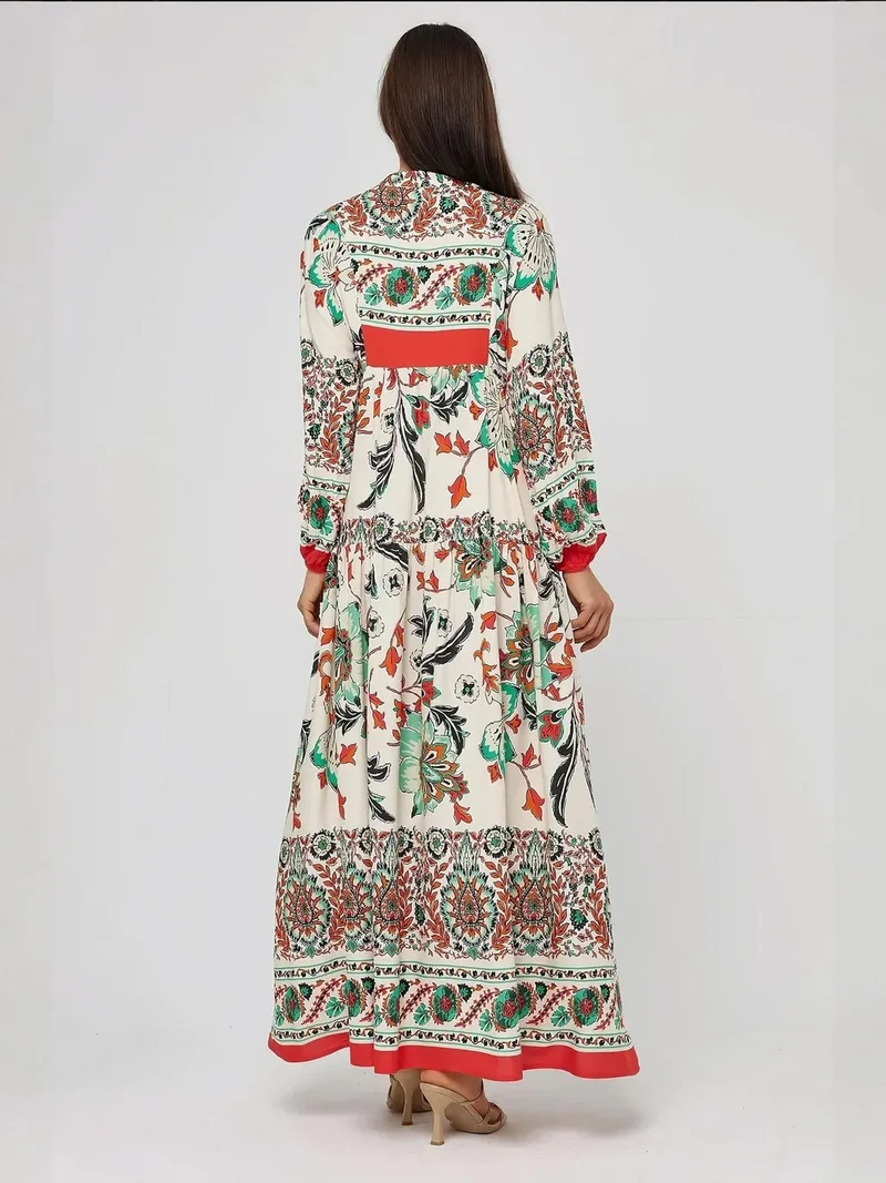 HICCUP Printed Long Sleeve Viscose Maxi Dress