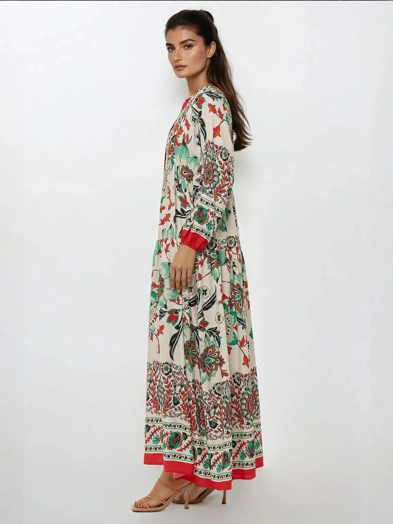 HICCUP Printed Long Sleeve Viscose Maxi Dress