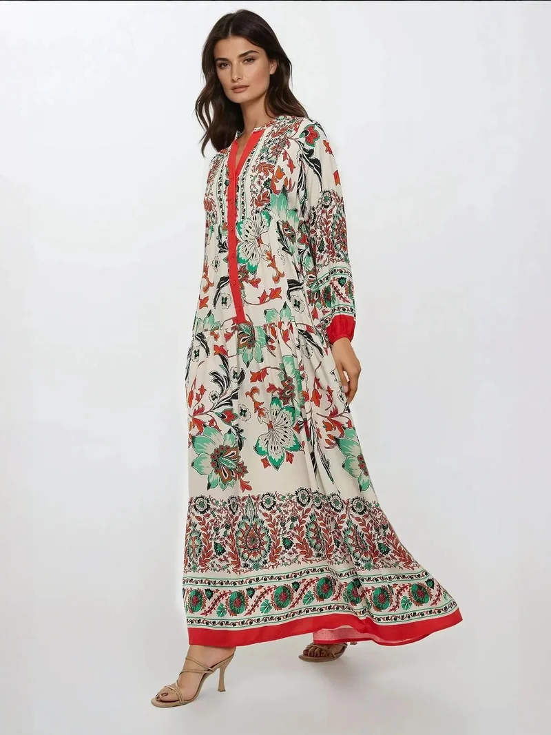 HICCUP Printed Long Sleeve Viscose Maxi Dress