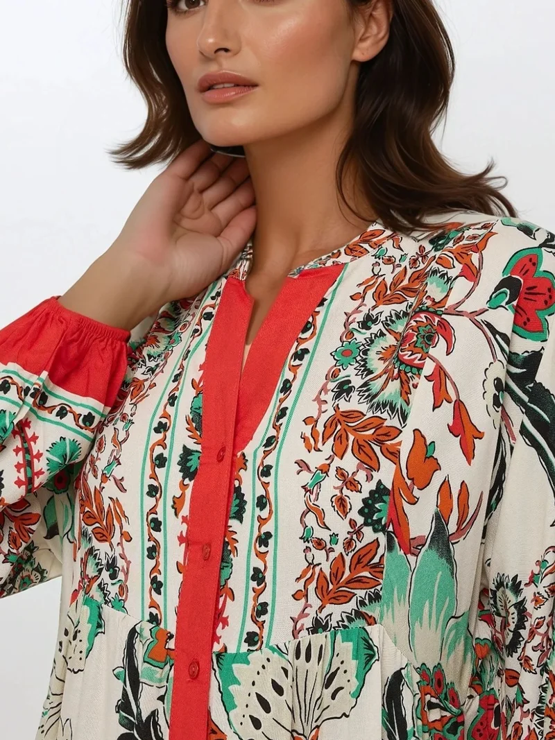 HICCUP Printed Long Sleeve Viscose Maxi Dress