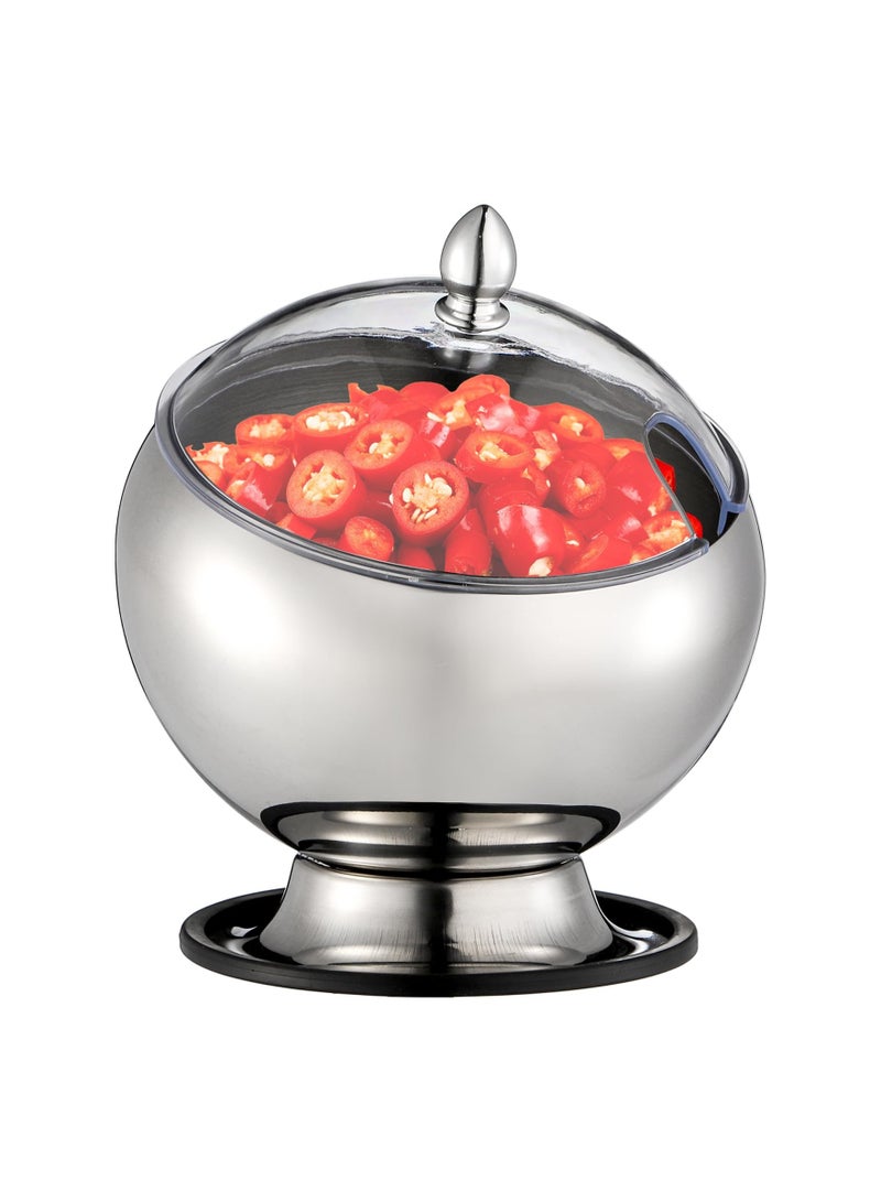 Zikra 1PCS Stainless Steel Sugar Bowl with Lid, Clear Top Sugar Cube Holder Spherical Candy Bowl Container Dishwasher Safe Stainless Steel Serving Dish Candy Serving Bowl for Coffee Bar, Kitchen Countertop - Image 2