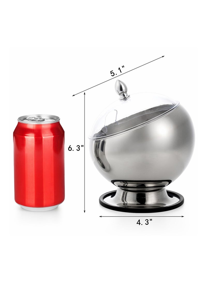 Zikra 1PCS Stainless Steel Sugar Bowl with Lid, Clear Top Sugar Cube Holder Spherical Candy Bowl Container Dishwasher Safe Stainless Steel Serving Dish Candy Serving Bowl for Coffee Bar, Kitchen Countertop - Image 3