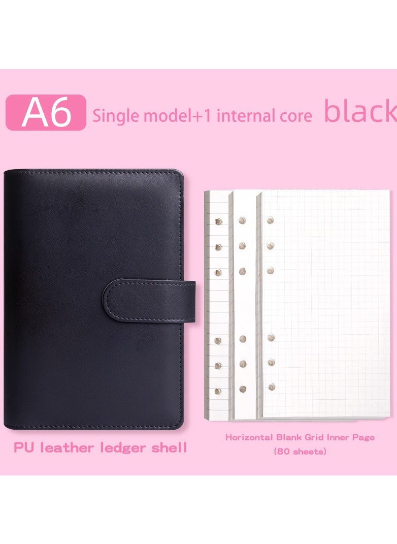 HALAMODO A6 PU Leather Budget Binder, Refillable 6 Ring Notebook Binder, for A6 Filler Paper, Loose Leaf Personal Planner Binder, with Cover Snap, Black  - Image 4