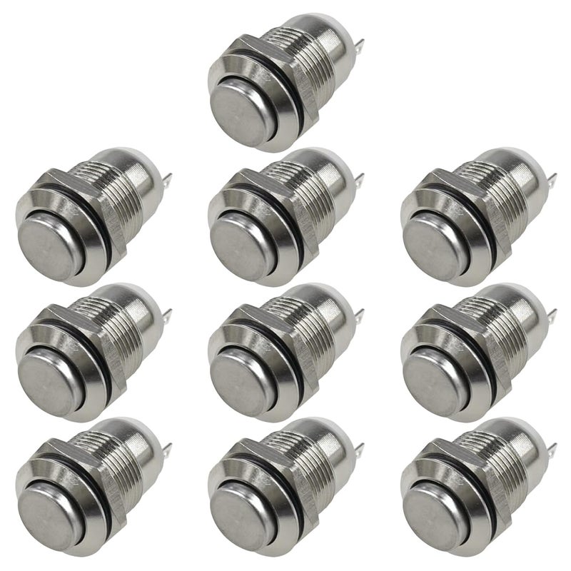 YoRise 10PCS 12mm Momentary Push Button Switch Waterproof 1A 15V250V Power Switch 12 Mounting Hole NickelPlated Copper Momentary Switch with 1NO Round High Head Button Silver - Image 3