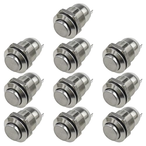 YoRise 10PCS 12mm Momentary Push Button Switch Waterproof 1A 15V250V Power Switch 12 Mounting Hole NickelPlated Copper Momentary Switch with 1NO Round High Head Button Silver - Image 1