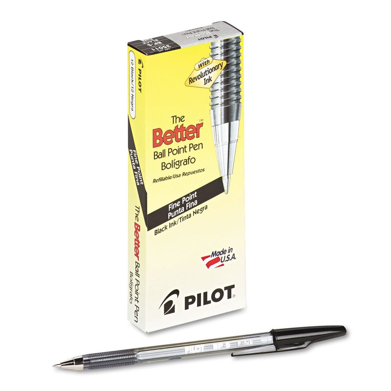 PILOT The Better Ball Point Pen Refillable Ball Point Stick Pens, Fine Point, Black Ink, 12-Pack (35011) - Image 1