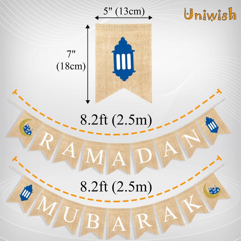 Uniwish لافتة رمضان مبارك من يوني ويش - زينة قماش الخيش لتزيين المنزل والمدفأة لاحتفالات عيد مبارك ومستلزمات الحفلات الإسلامية - Image 3