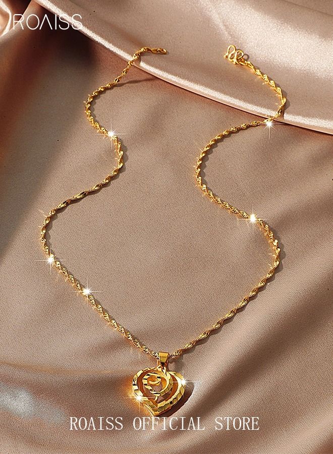 roaiss Heart Petal Charm Pendant Necklace Alloy Gold Plated Fashion Jewellery for Women Mother Girlfriend Gold  - Image 3