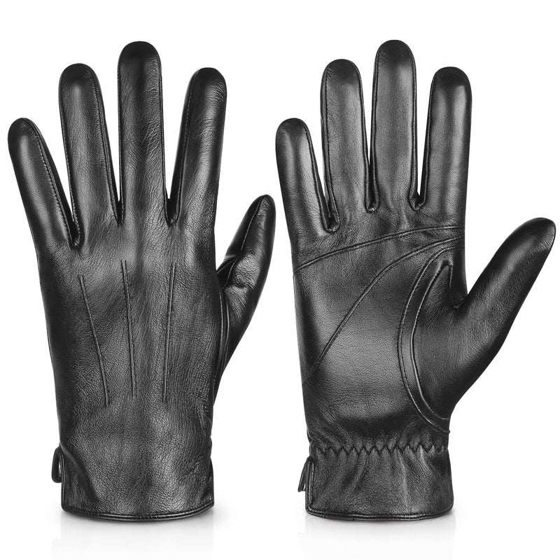 Alepo Genuine Sheepskin Leather Gloves For Men, Winter Warm Touchscreen Texting Cashmere Lined Driving Motorcycle Gloves (Gray-M) - Image 1