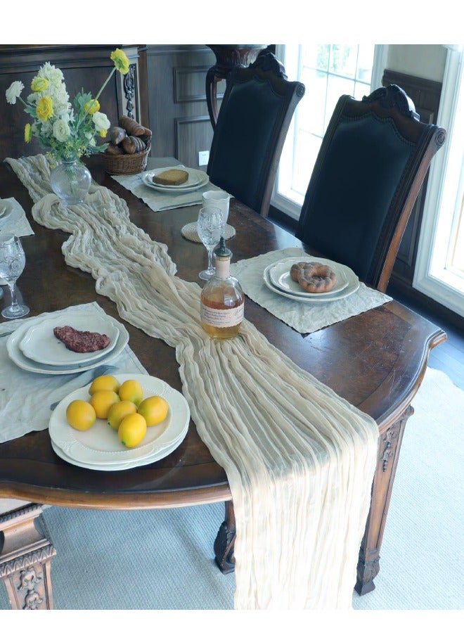 سوبر زي يوث مفرش طاولة من القماش القطني 90×400 سم (35.4×157.5 بوصة)، مفرش طاولة، مفرش طاولة شفاف، لديكورات الزفاف، قطع مركزية للطاولة عتيقة لحفلات استقبال الزفاف وحفلات الزفاف وأعياد الميلاد - Image 4