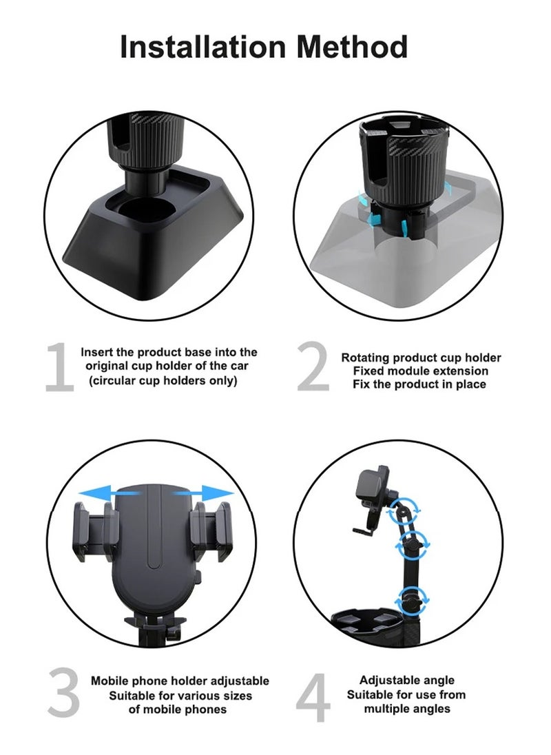 MOB - MOB Universal Phone Cup Holder for Car with Adjustable Base, Multi-Function 360° Rotating Drink Cup Holder M-2394 - Image 1