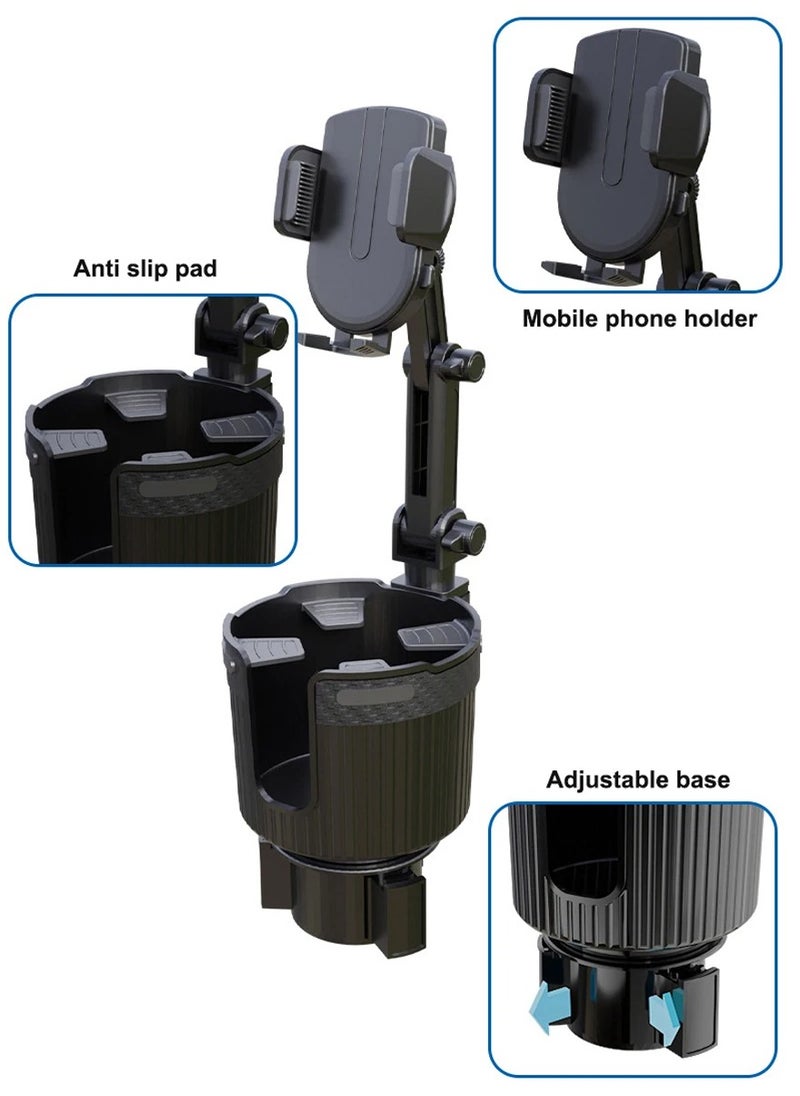 MOB - MOB Universal Phone Cup Holder for Car with Adjustable Base, Multi-Function 360° Rotating Drink Cup Holder M-2394 - Image 1