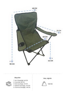 Primanova Camping floding chair with armrests & cup holder made of metal pipes & fabric carrying capacity up to 120 kg 45 * 45 * 87 cm. Green  - Image 4