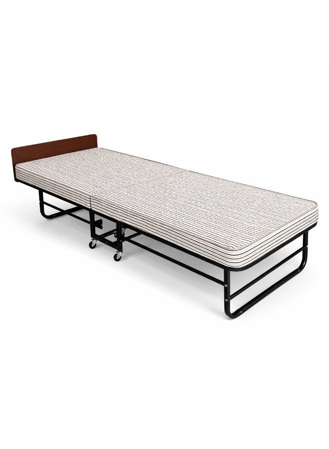 Harmony Home Rollaway Guest Bed with Mattress | Foldable Metal Frame Extra Bed with Wheels | Space-Saving Portable Bed for Guests, Office, Apartment & Hotel - Image 2