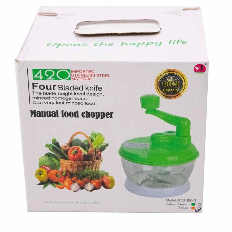 Four Bladed Knife Manual Food Chopper- Green, Manual Machine Hand Mixer-Ideal for Kitchen Design with Stainless Blades