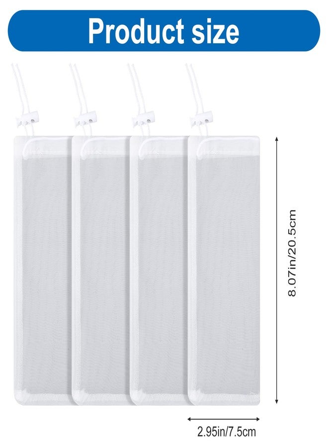 Qulkws 4 Pcs Aquarium Filter Media Bags with Drawstring, 150 μm Extra Fine Drawstring Filter Bags Nylon Media Bags for Fish Tank Aquarium, 8" x 3" (White) - Image 2