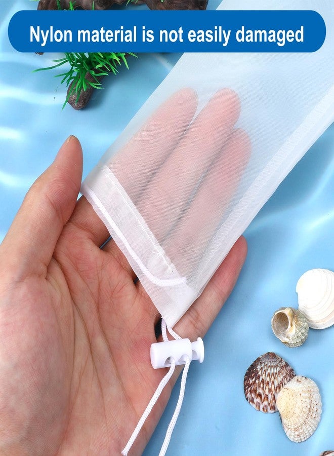Qulkws 4 Pcs Aquarium Filter Media Bags with Drawstring, 150 μm Extra Fine Drawstring Filter Bags Nylon Media Bags for Fish Tank Aquarium, 8" x 3" (White) - Image 4