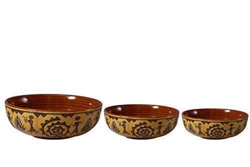 Caffeine Ceramic Handmade Mustard Romani Serving Bowl (Set of 3) - Image 4